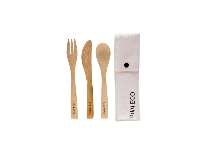 Bamboo Cutlery Set With Organic Cotton Pouch