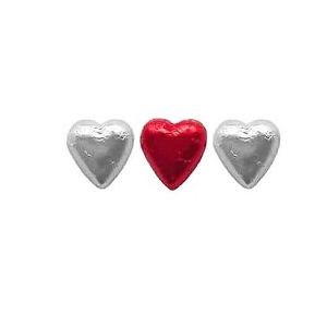 3 Silver & Red Chocolate Hearts