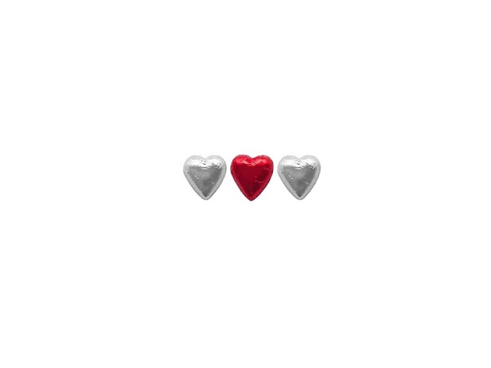 3 Silver & Red Chocolate Hearts